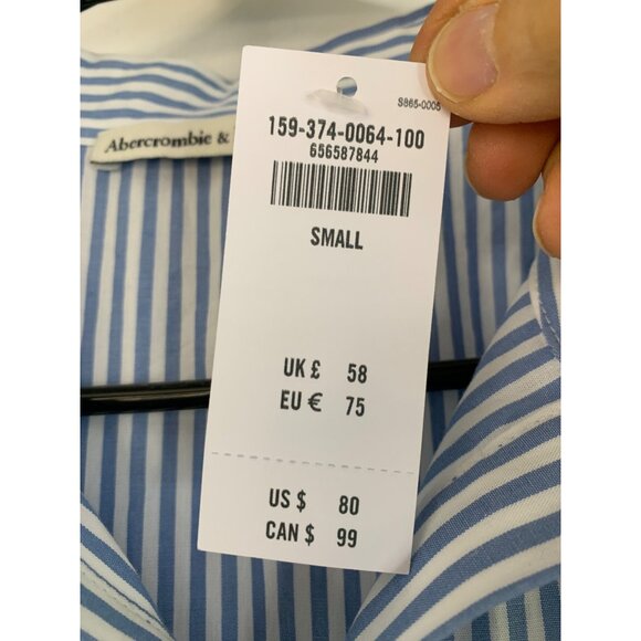 Abercrombie & Fitch Blue Striped Button-Down Shirt Dress S Cotton RDD10671 - Picture 4 of 12